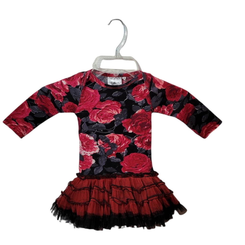 NEW Ooh La La Couture Rose Tutu Dress Size 6-9 months Long Sleeve Red Black